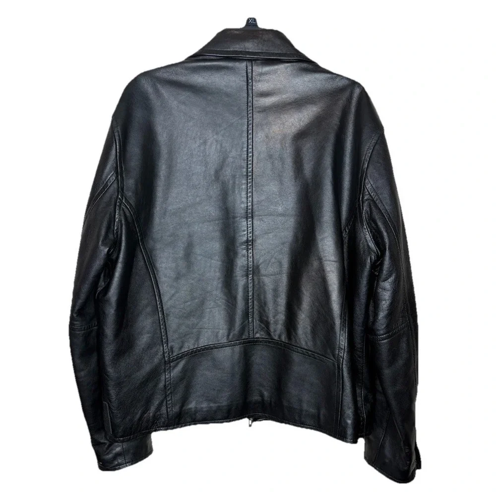 Guess Black‎ Men's Leather Moto Jacket Size Large Lined 2000's